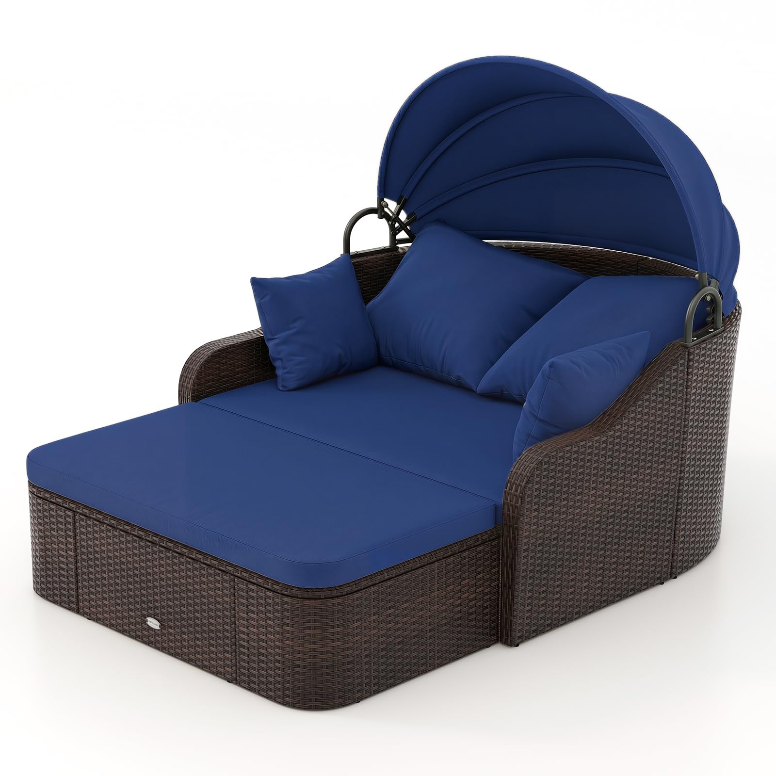Tangkula PE Rattan Patio Daybed with Retractable Canopy